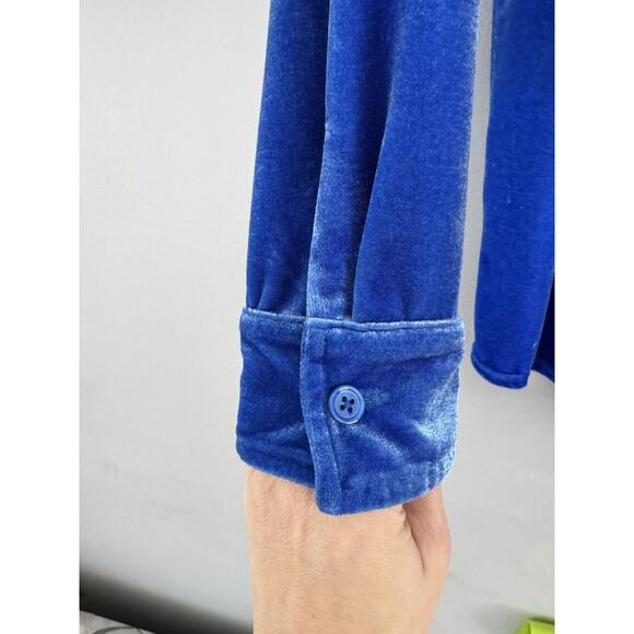 Soft Surroundings Blue Velvet Button Front Long Sleeve Tunic Top Size Medium - Picture 9 of 10